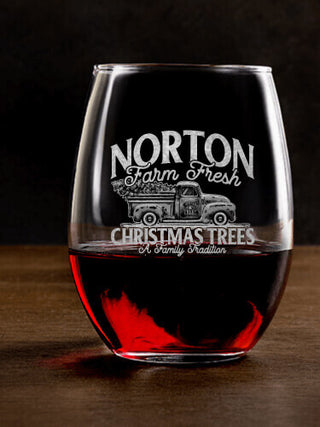 Christmas Tree Farm : Stemless Wine Glasses - Engraved