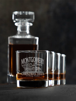 Christmas Tree Farm : Decanter Rocks Glass Gift Sets - Engraved