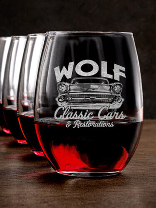 Classic Cars II : Stemless Wine Glasses - Engraved