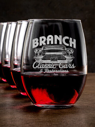 Classic Cars : Stemless Wine Glasses - Engraved