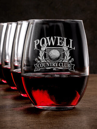 Classic Country Club : Stemless Wine Glasses - Engraved