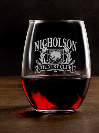 Classic Country Club : Stemless Wine Glasses - Engraved