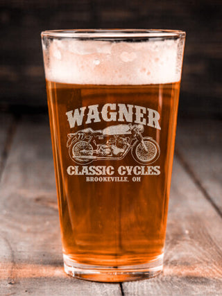 Classic Cycles : Pint Glasses - Engraved
