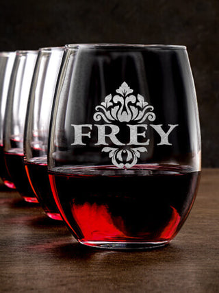 Classic Filigree : Stemless Wine Glasses - Engraved