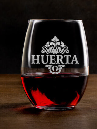 Classic Filigree : Stemless Wine Glasses - Engraved