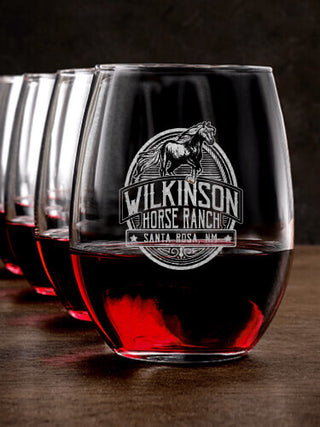 Classic Horse Ranch : Stemless Wine Glasses - Engraved