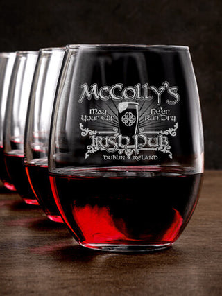 Classic Irish Pub : Stemless Wine Glasses - Engraved