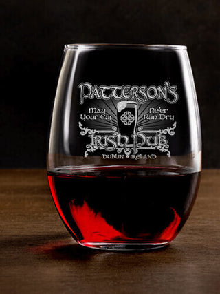 Classic Irish Pub : Stemless Wine Glasses - Engraved