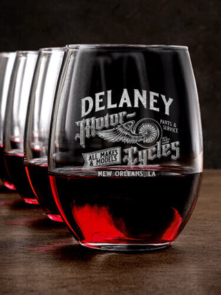Classic Motorcycles : Stemless Wine Glasses - Engraved