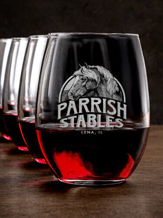 Classic Stables : Stemless Wine Glasses - Engraved