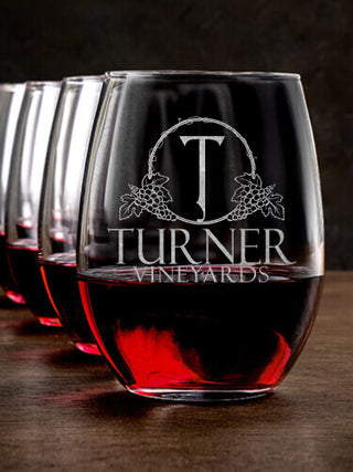 Classic Vineyards : Stemless Wine Glasses - Engraved