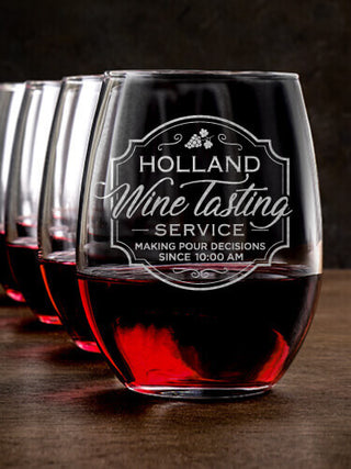 Classic Wine Tasting Services : Stemless Wine Glasses - Engraved