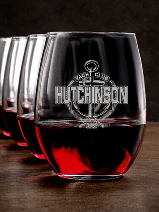 Classic Yacht Club : Stemless Wine Glasses - Engraved