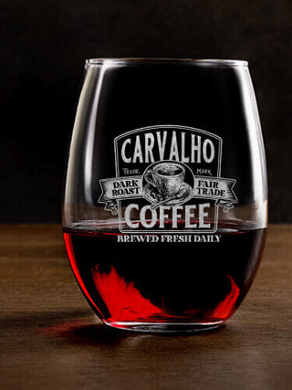 Coffee : Stemless Wine Glasses - Engraved