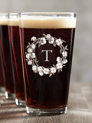 Cotton Wreath Monogram : Pint Glasses - Color Printed