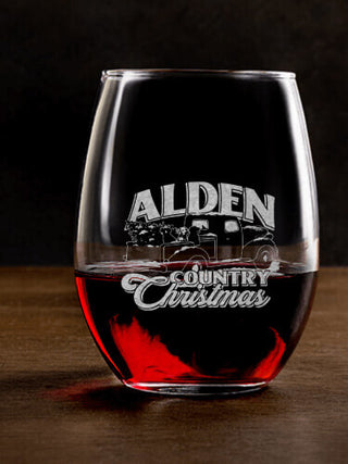 Country Christmas : Stemless Wine Glasses - Engraved