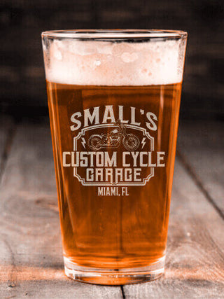 Custom Cycle Garage BP : Pint Glasses - Engraved