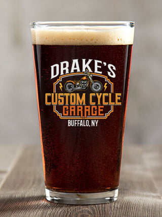 Custom Cycle Garage : Pint Glasses - Color Printed