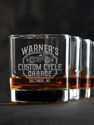 Custom Cycle Garage : Rocks Glasses - Engraved