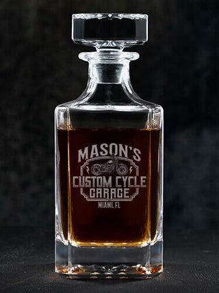 Custom Cycle Garage : Whiskey Decanter - Engraved