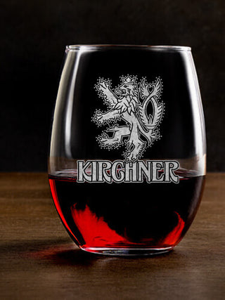 Czech Lion : Stemless Wine Glasses - Engraved