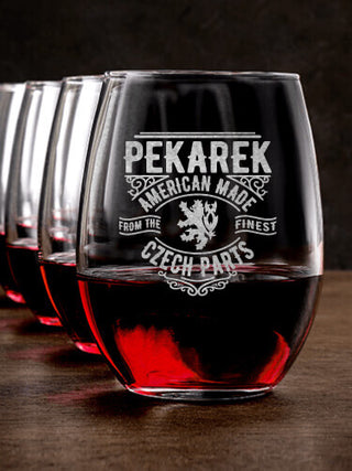 Czech Parts : Stemless Wine Glasses - Engraved