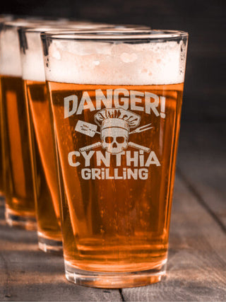 Danger Grilling : Pint Glasses - Engraved