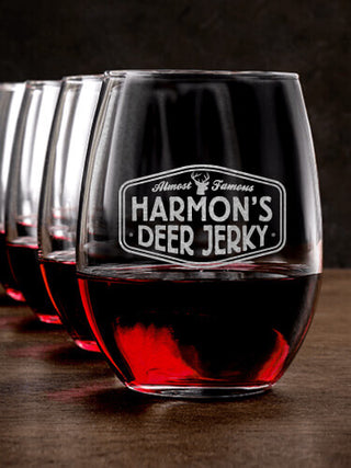 Deer Jerky : Stemless Wine Glasses - Engraved