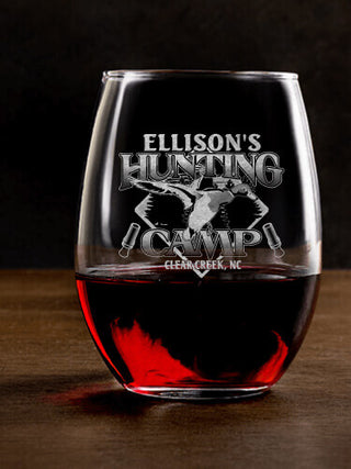 Duck Hunting Camp : Stemless Wine Glasses - Engraved
