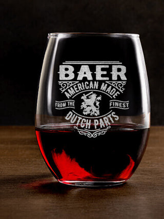 Dutch Parts : Stemless Wine Glasses - Engraved