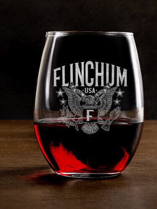 Eagle Monogram : Stemless Wine Glasses - Engraved
