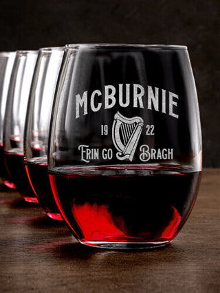 Erin Go Bragh : Stemless Wine Glasses - Engraved