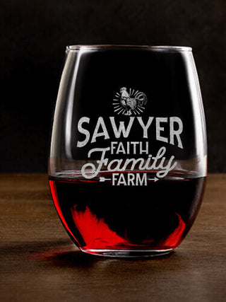 Faith Family Farm : Stemless Wine Glasses - Engraved