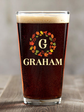 Fall Monogram : Pint Glasses - Color Printed