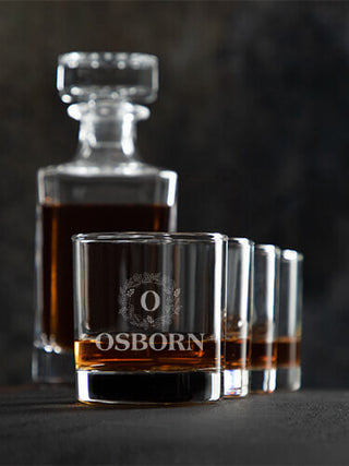 Fall Monogram : Decanter Rocks Glass Gift Sets - Engraved