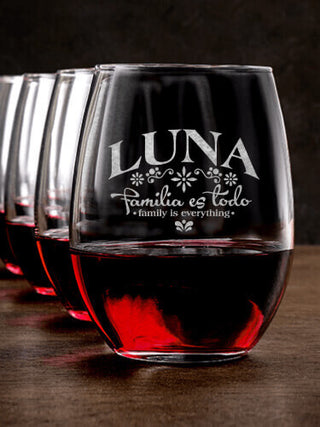 Familia es Todo : Stemless Wine Glasses - Engraved