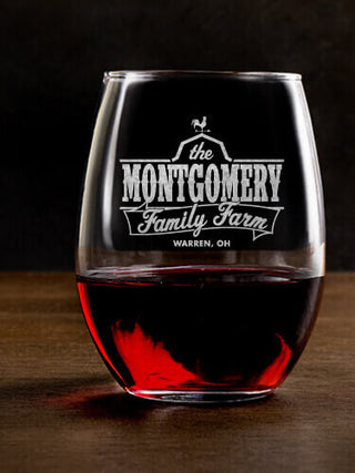 Family Farm : Stemless Wine Glasses - Engraved