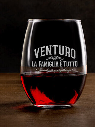 Family Is Everything : Stemless Wine Glasses - Engraved