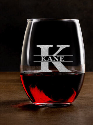 Family Monogram : Stemless Wine Glasses - Engraved
