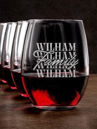 Family Repeat : Stemless Wine Glasses - Engraved