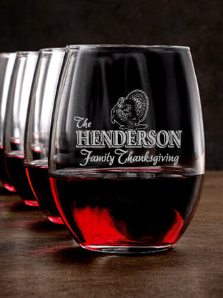 Family Thanksgiving : Stemless Wine Glasses - Engraved