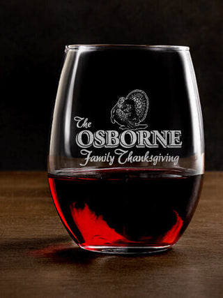 Family Thanksgiving : Stemless Wine Glasses - Engraved