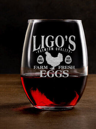 Farm Fresh Eggs : Stemless Wine Glasses - Engraved