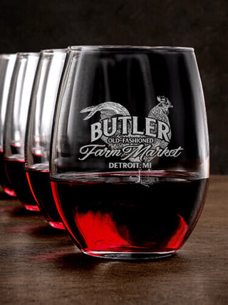 Farm Market : Stemless Wine Glasses - Engraved