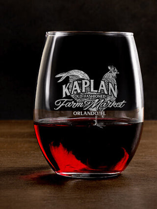 Farm Market : Stemless Wine Glasses - Engraved