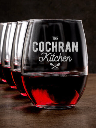 Farmhouse Kitchen : Stemless Wine Glasses - Engraved