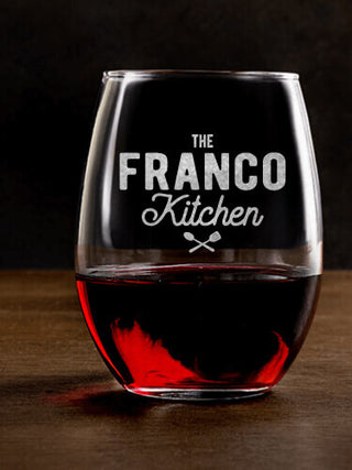 Farmhouse Kitchen : Stemless Wine Glasses - Engraved