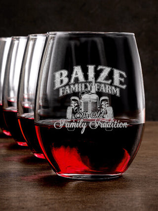 Farming Family Tradition : Stemless Wine Glasses - Engraved