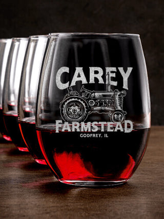 Farmstead : Stemless Wine Glasses - Engraved