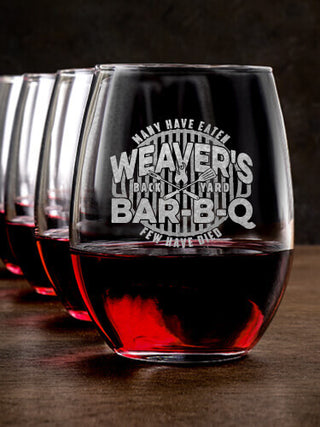 Few Have Died BBQ : Stemless Wine Glasses - Engraved